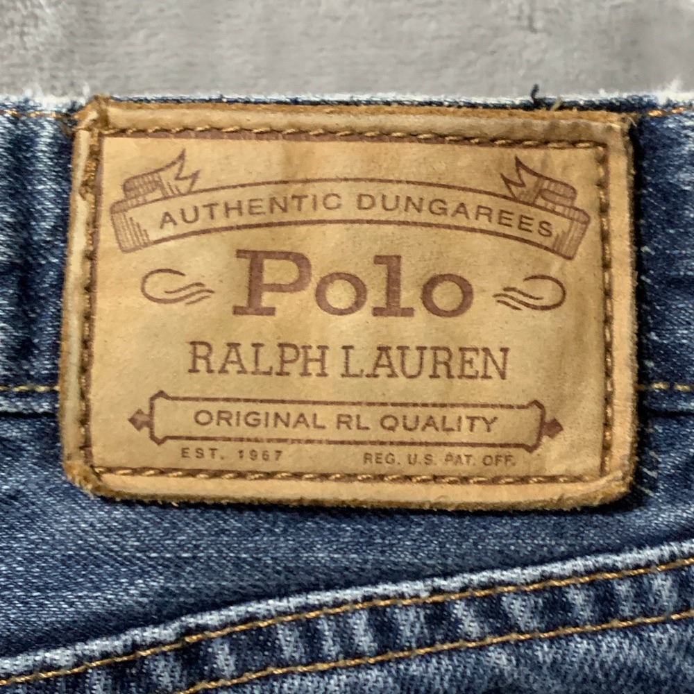 Polo Ralph Lauren Hampton Straight Jeans Mens 35x32 Blue Distressed Preppy - Picture 8 of 16
